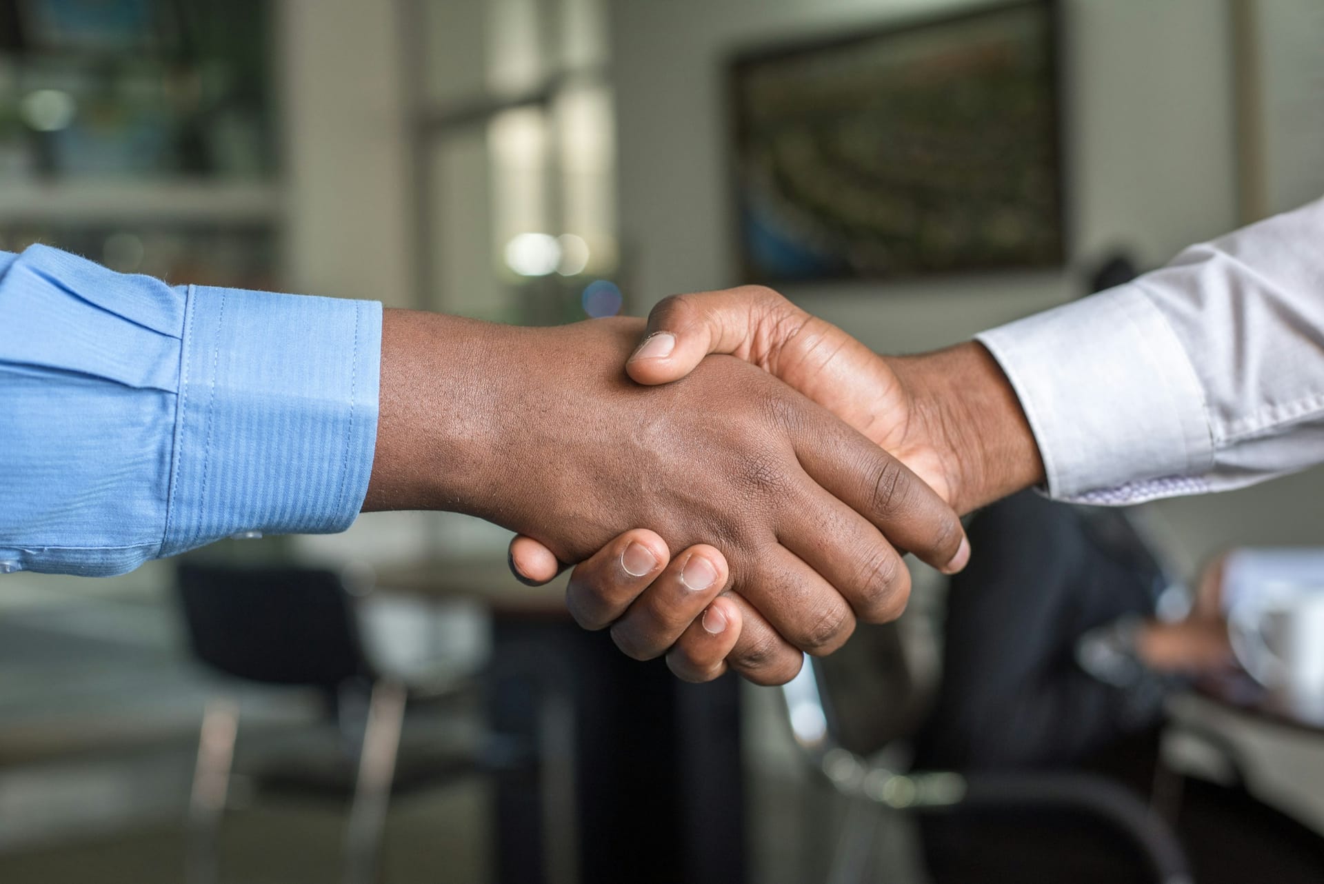 Professionals in discussion around a meeting table in a daylit office